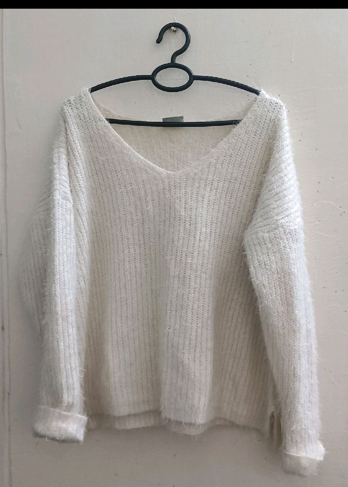 Oversized Cozy Furry White Sweater