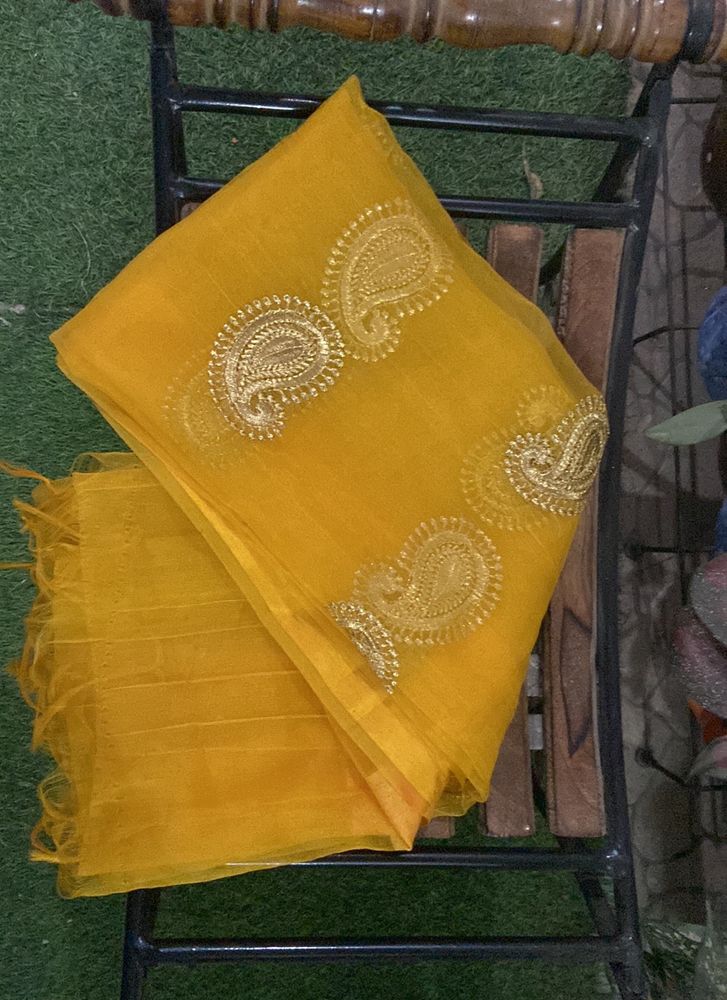 Vibrant Yellow Dupatta With Golden Embroidery