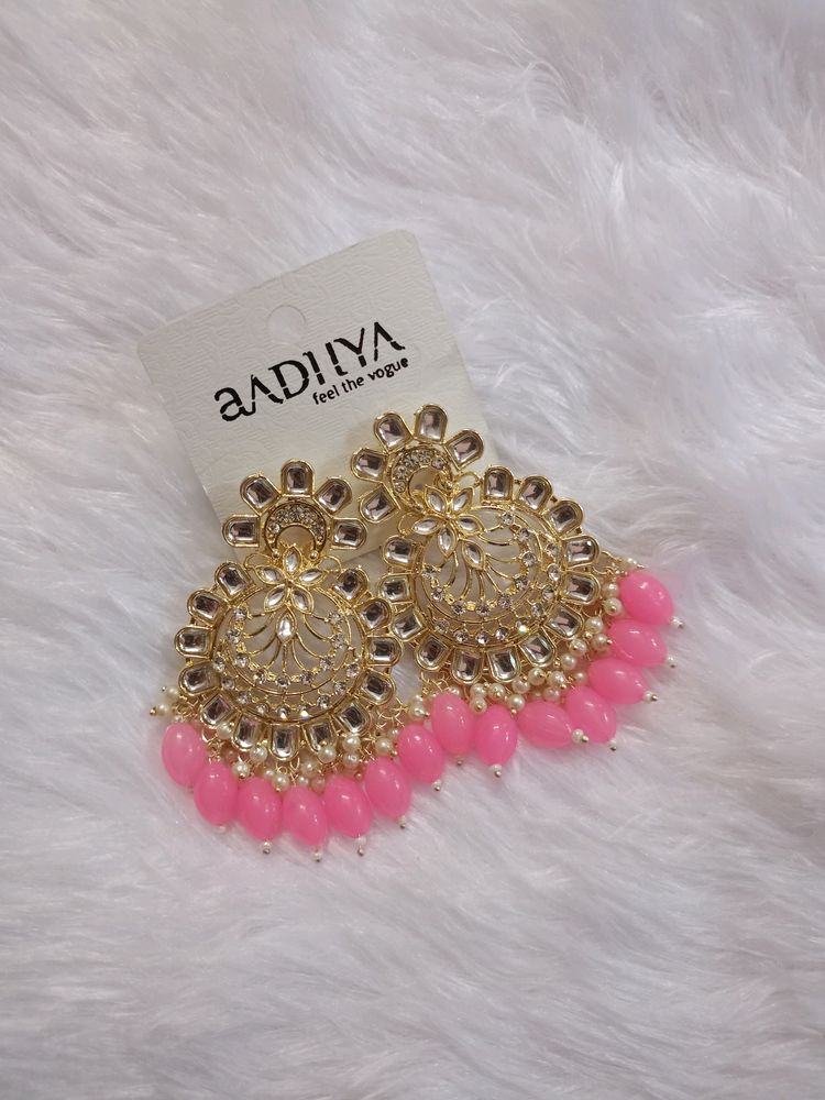 Pink Moti Earings