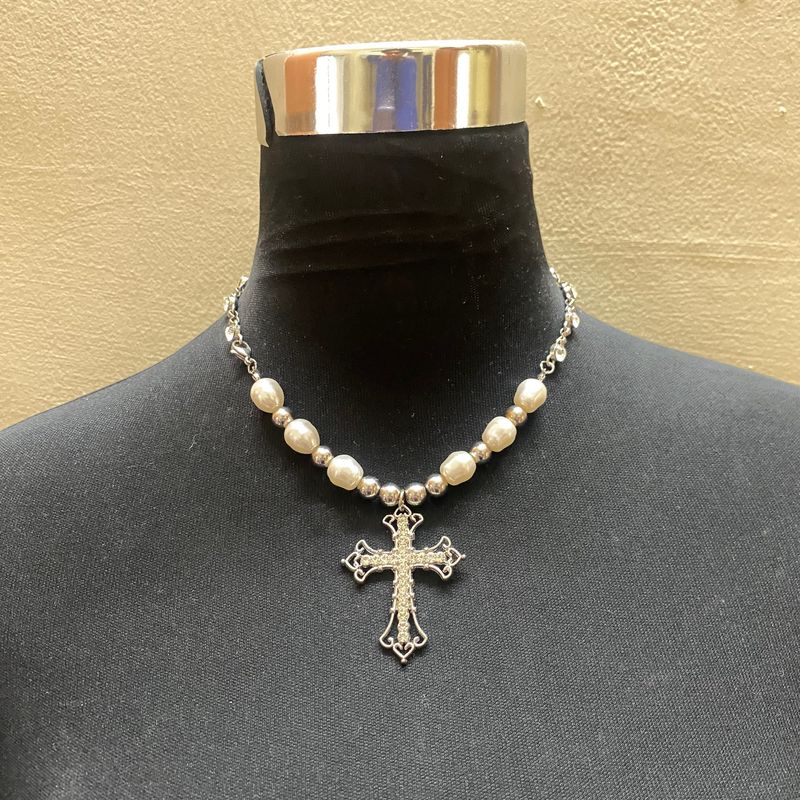 Y2k Pinterest Rhinestone Cross Necklace