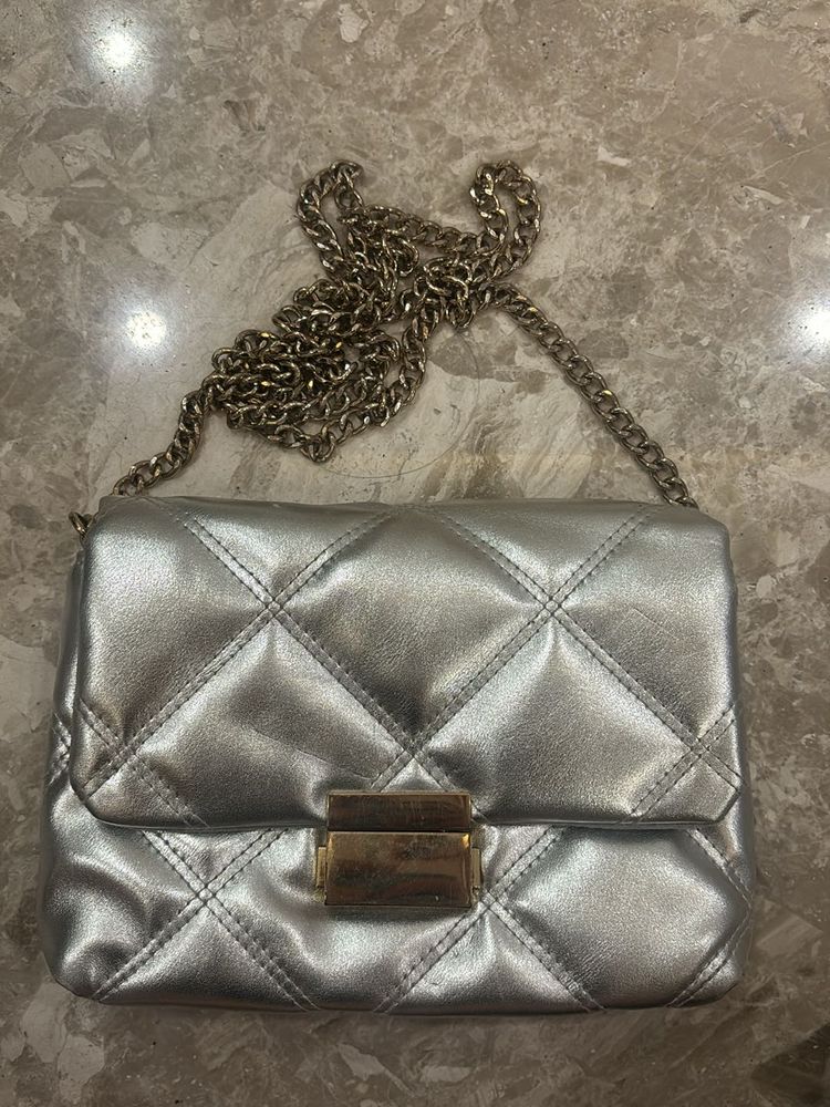 Metallic Grey Sling Bag