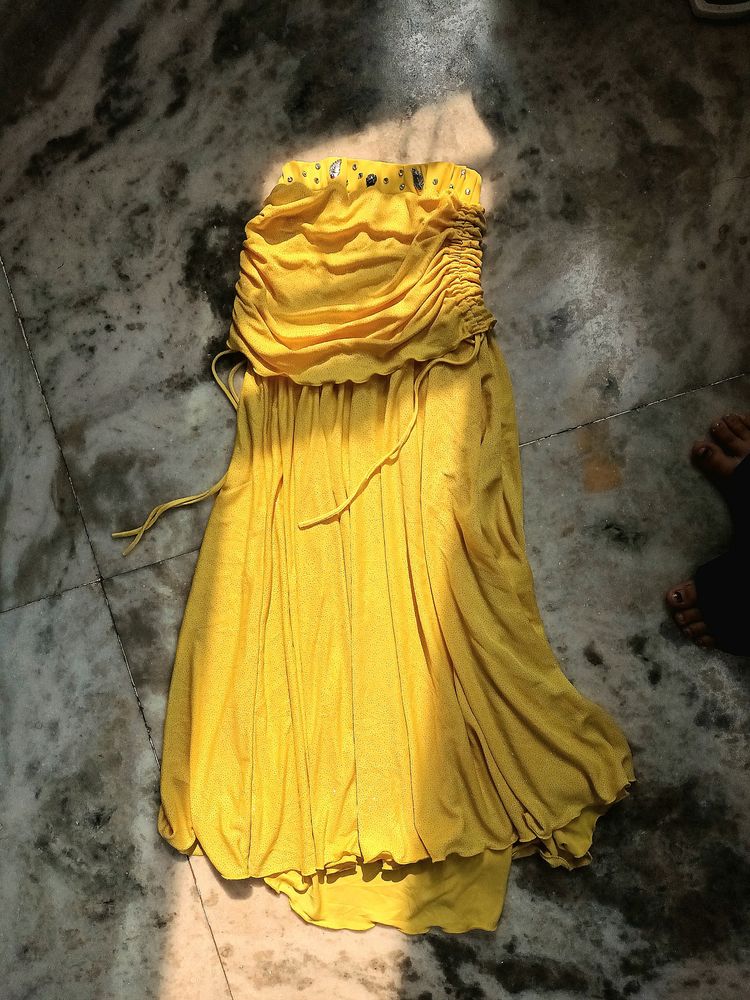 Y2k Pinterest Korean Shimmery Yellow Maxi Skirt