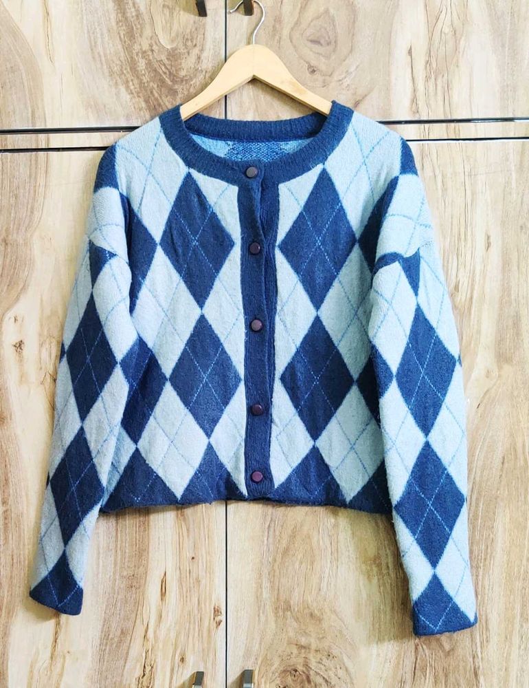 Sky Blue Design Cardigan Size-40