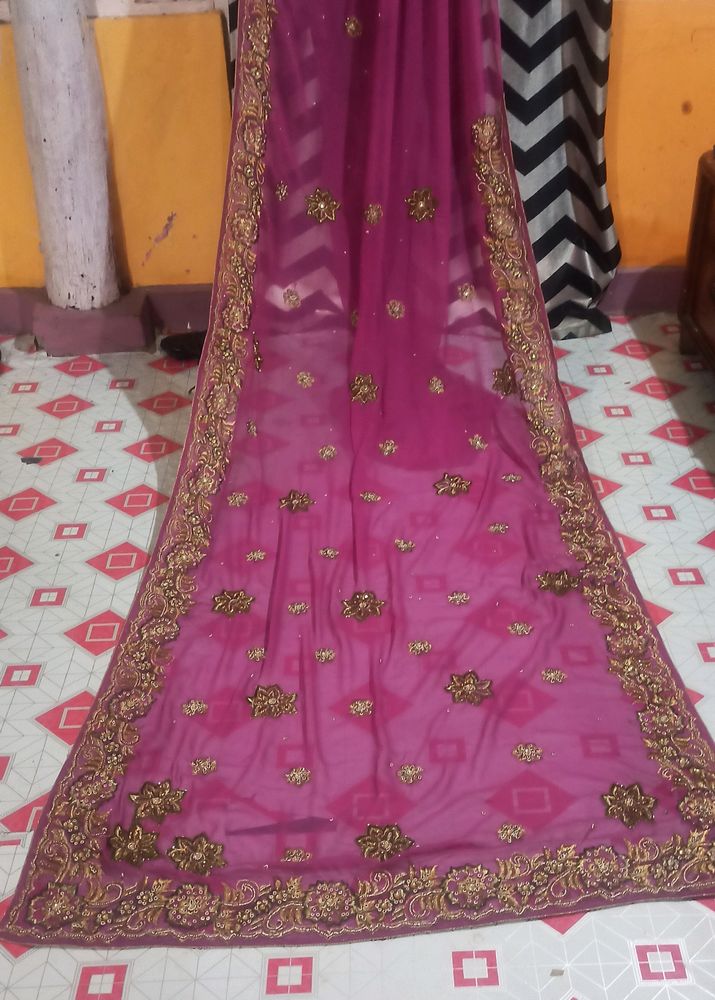 Beautiful Saree With Blouse Purple 💜 Colour