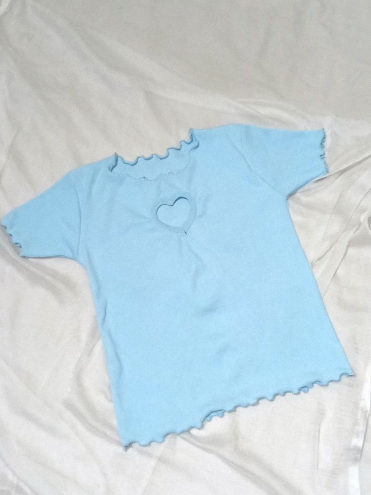 Heart Cut Out Detail Top Baby Blue Colour