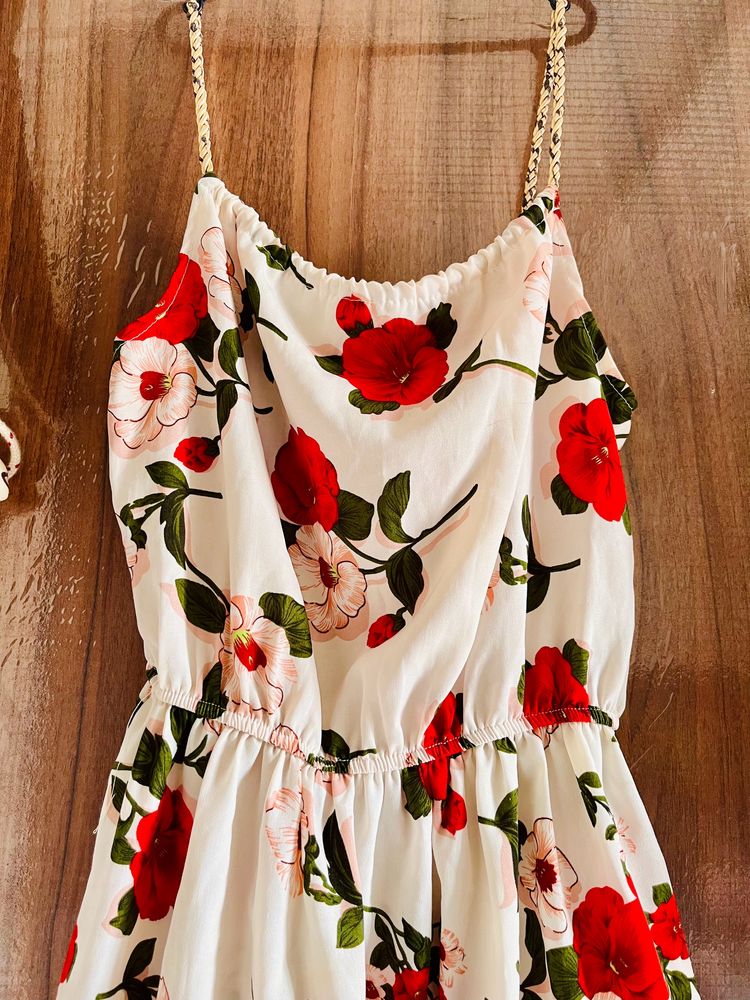 Women A-line White/Red Dress