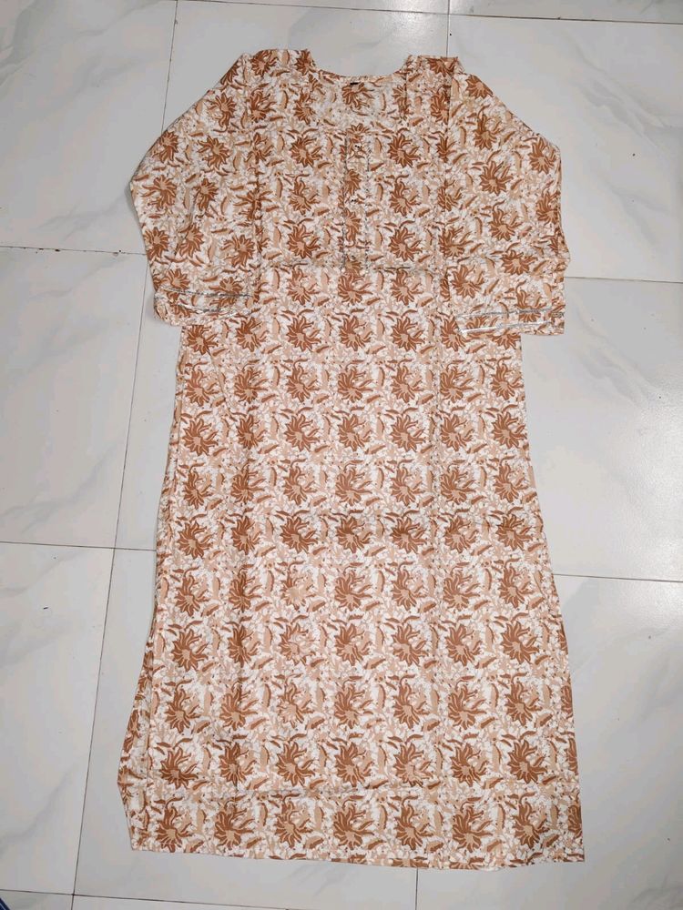 Beige Printed Kurta