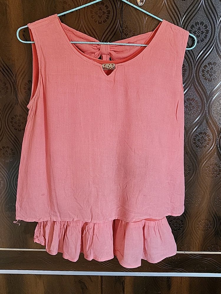 Peach Color Peplum Top For Girls