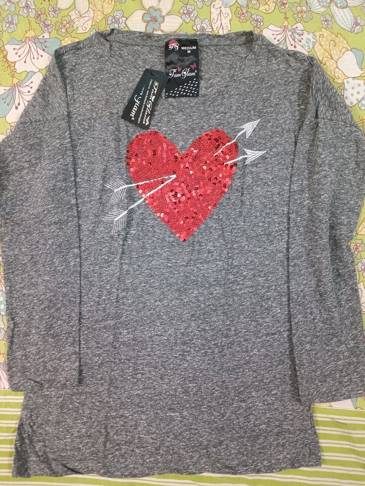 Grey Sramt T Shrit With Red heart ♥