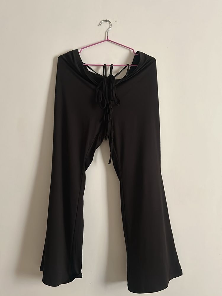 Black Flare Pants With Waist Tie Up