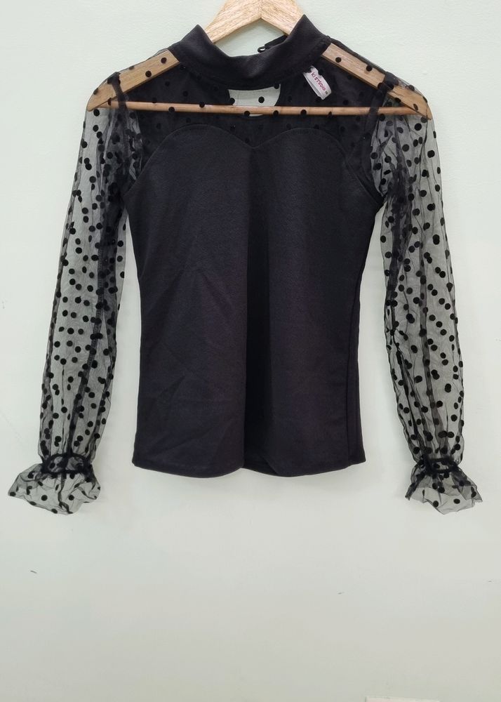 Black Women Top With Net Sleeves