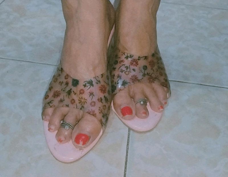 Transparent Heels With Floral Print