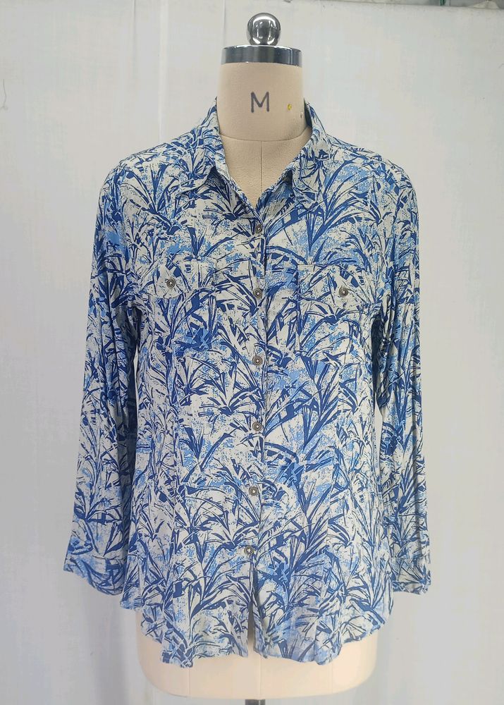 New Blue Women Tropical Shirt