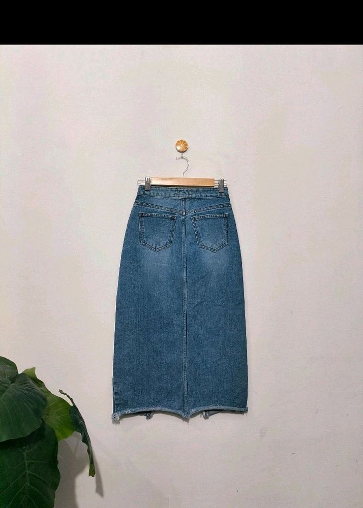 Slit Cut Denim Skirt