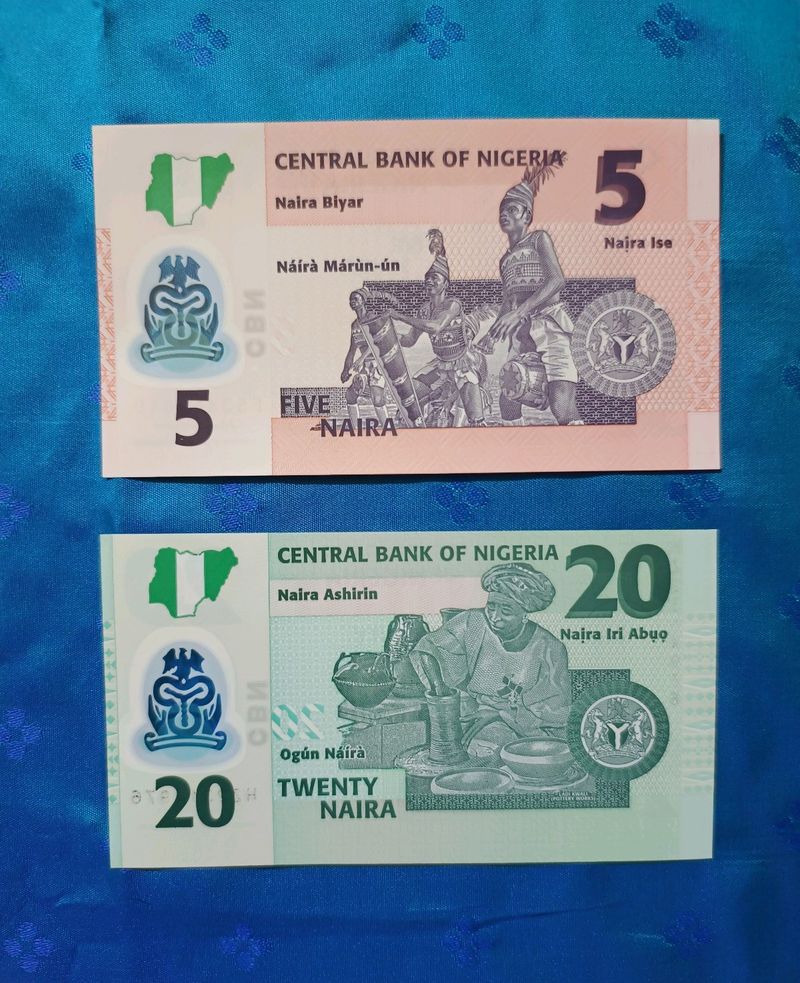 Nigeria 5 And 20 Naira Polymer Notes💶 UNC 🌎