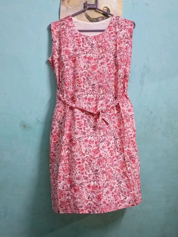 Pink Printed Casual Dress