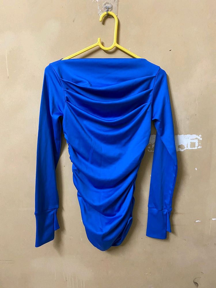 Blue Fitted Ruched Top