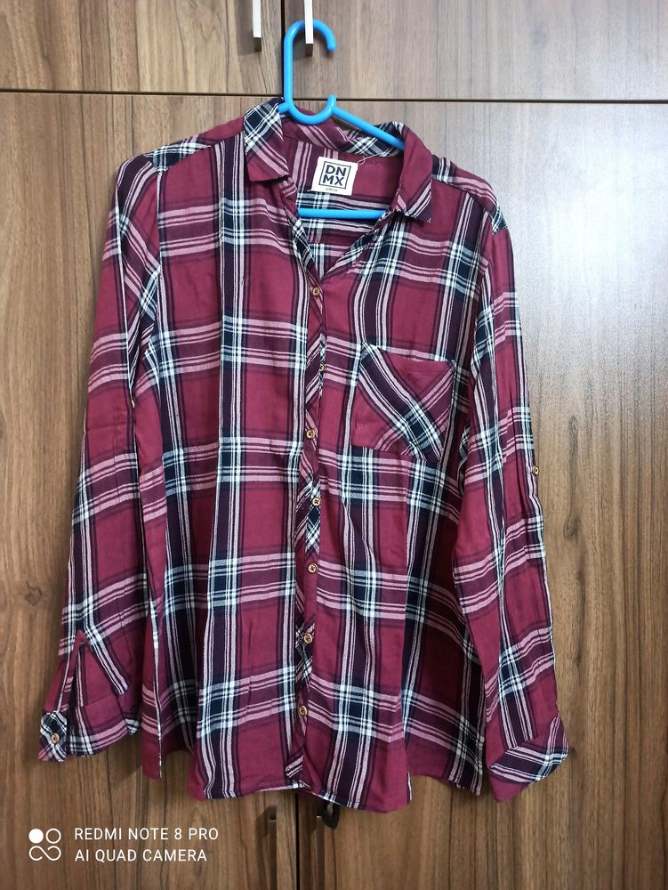 Chequered Maroon  Black Cotton Shirt Regular Wear