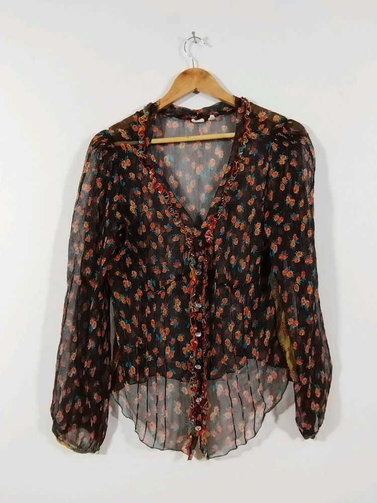 Coffee Brown Floral Printed Top (Women)