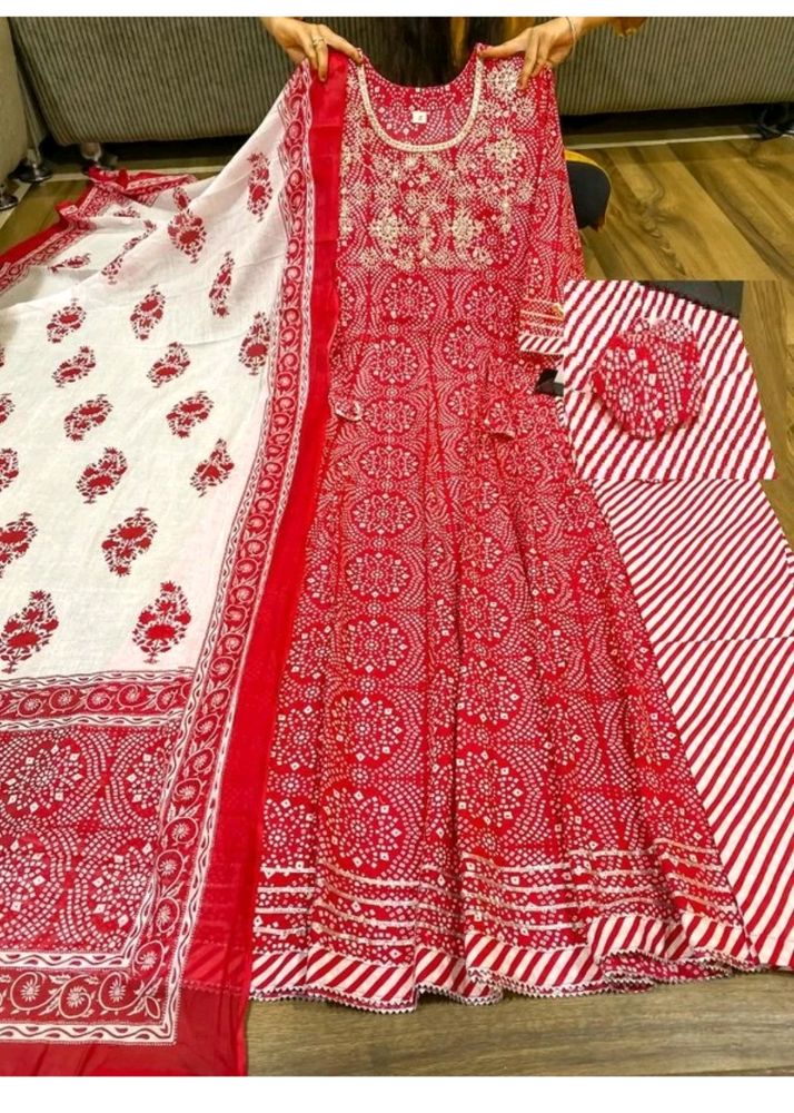 Anarkali Kurta Pant Dupatta Set Bandhej Mirror Wor