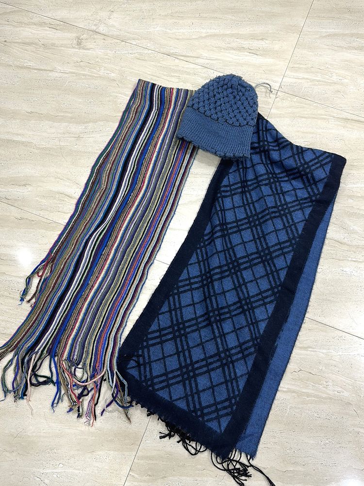 Combo Offer- Two Warm Stoles With Woollen Cap