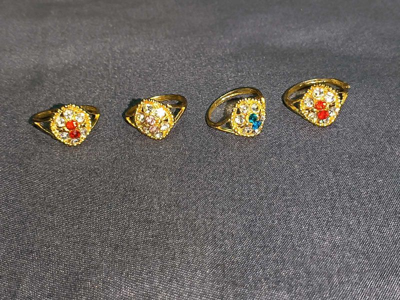 Golden Colour Stone Ring (4 Piece)