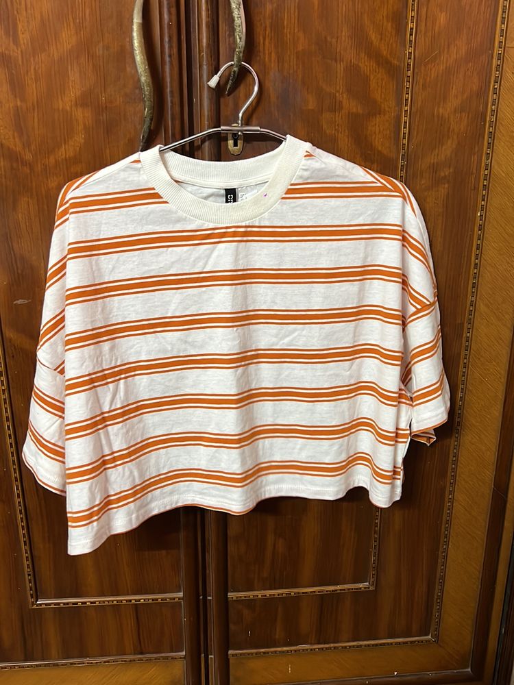 H&M Oversized Striped Crop Top