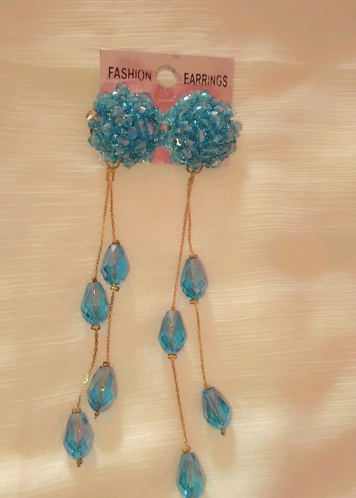 SKY BLUE LONG STYLISH EARRINGS SO BEUTIFUL