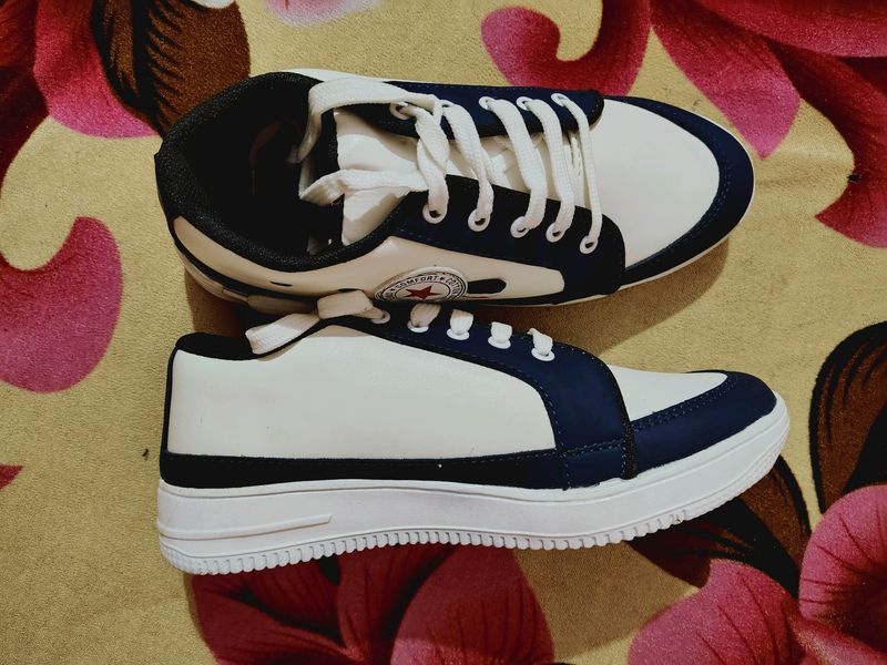 Navy Blue, White Colured Leather Shoes