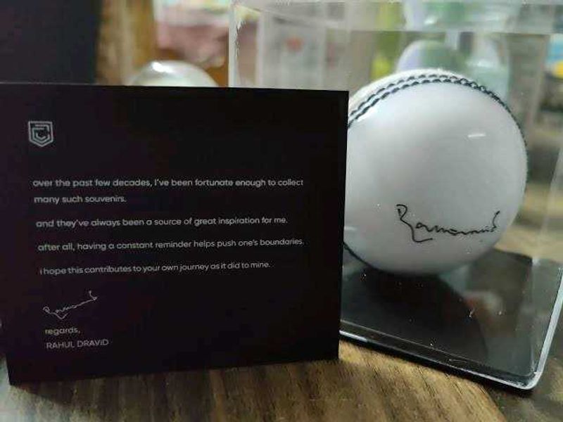 New Rahul Dravid Ball Signed In A Glass Frame