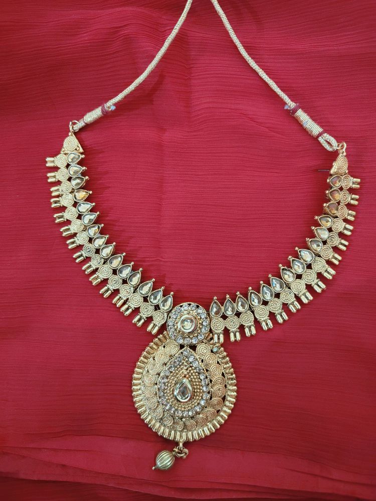 Artificial Golden Neck Set With Earrings