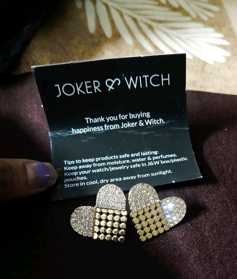 JOKER AND WITCH gold Heart Shaped Stone Earrings