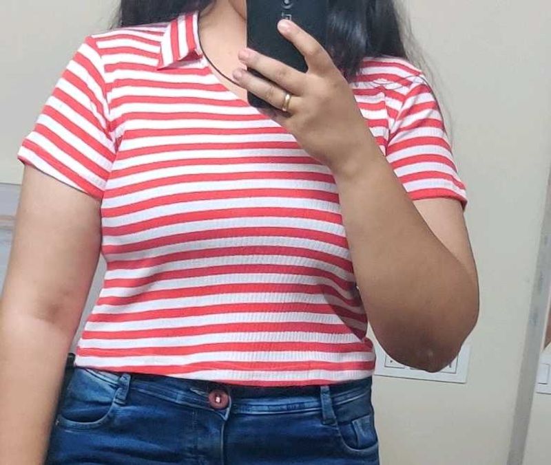 Red And White Crop Top