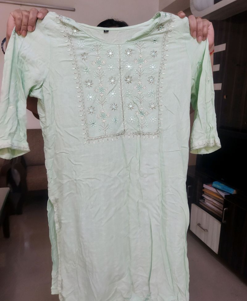 Green Color Embroidery Kurti