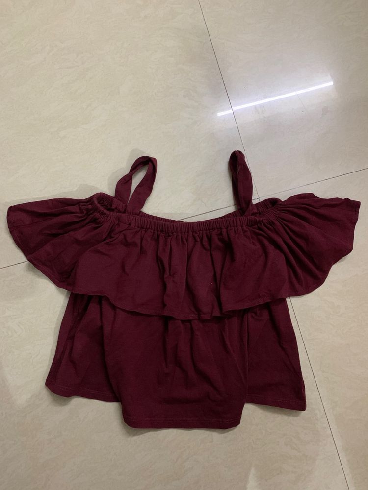 CHEMISTRY MAROON OFF-shoulder Top