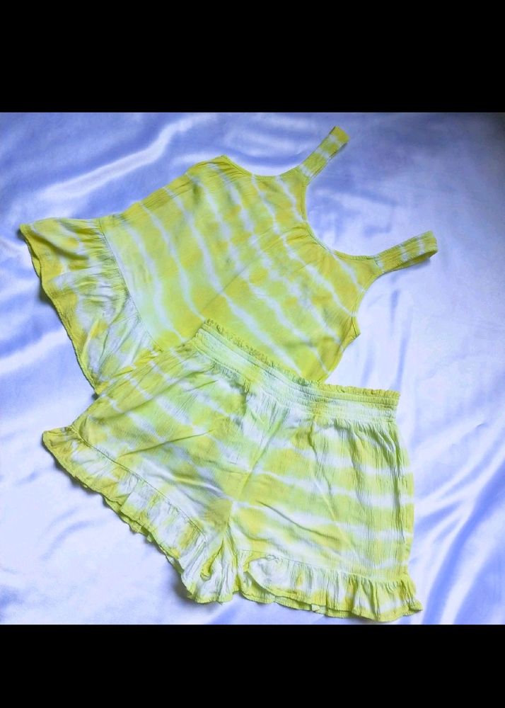 Tie Dye Lemon Cor Set With Ruffles