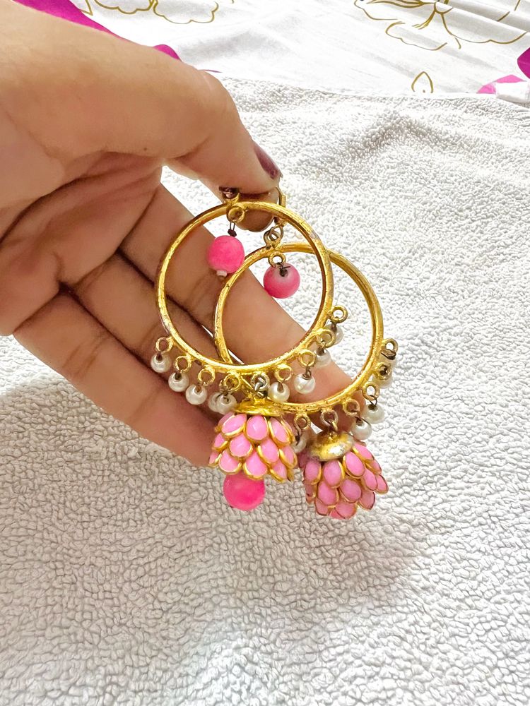 Golden And Pink Earrings