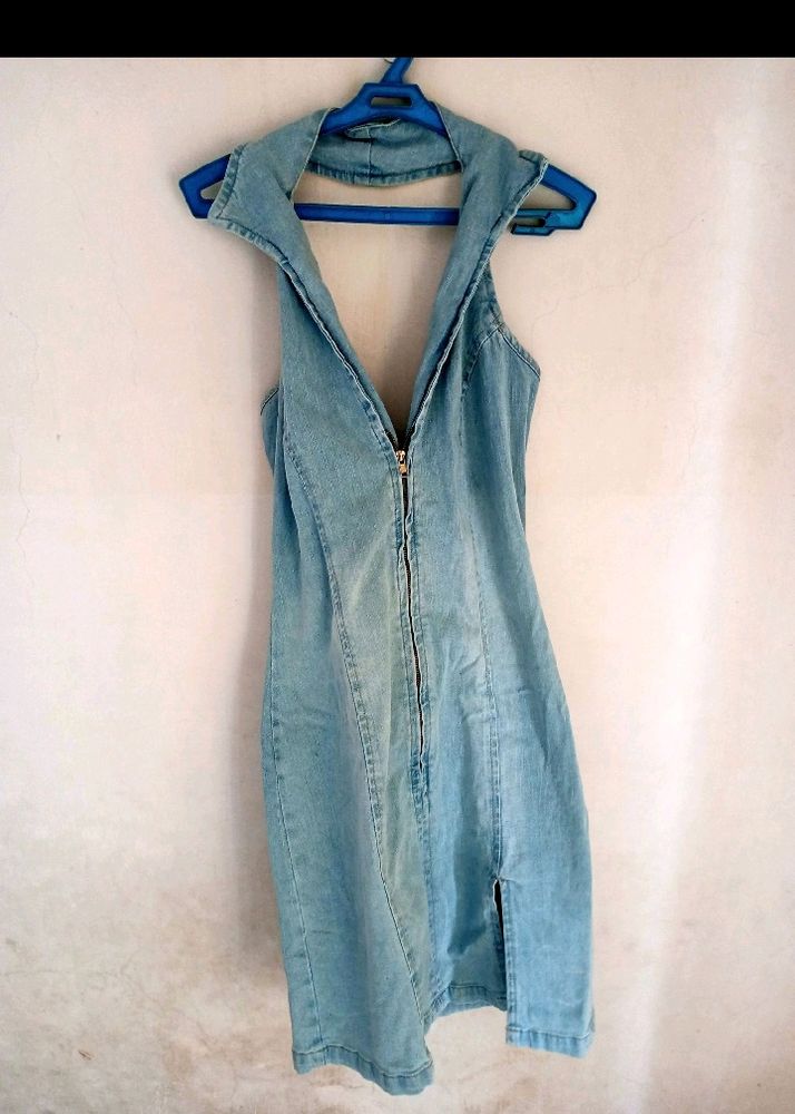 Denim Halter Neck Dress