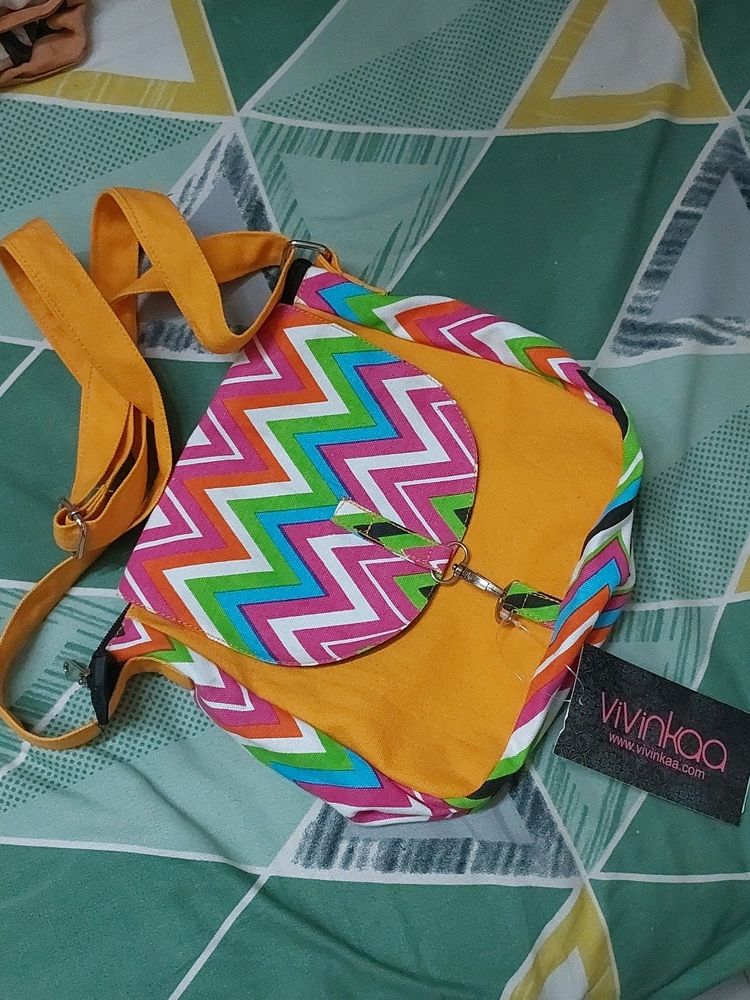 Unused Yellow and multicolor canvas boho sling bag