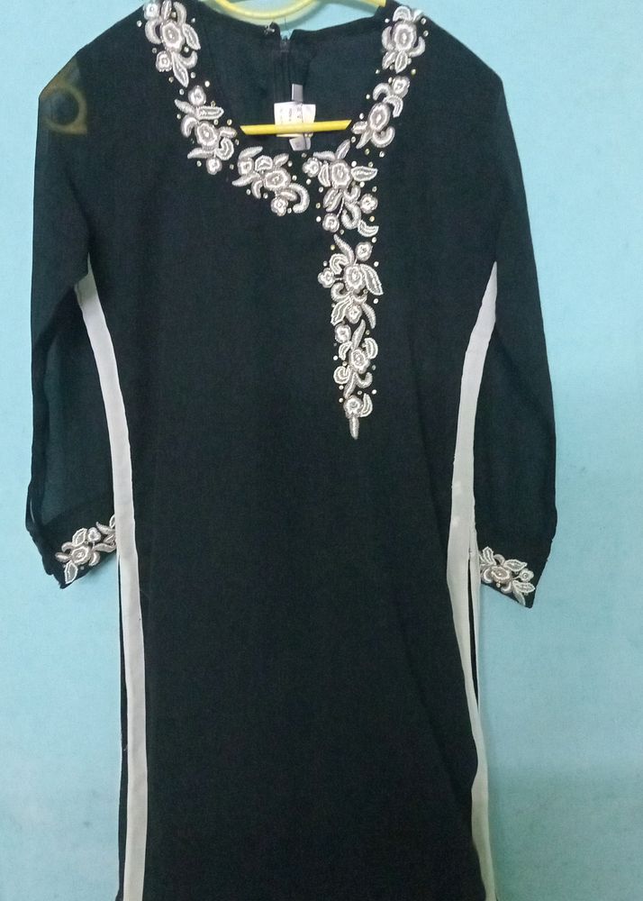 Black Kurti with White Design