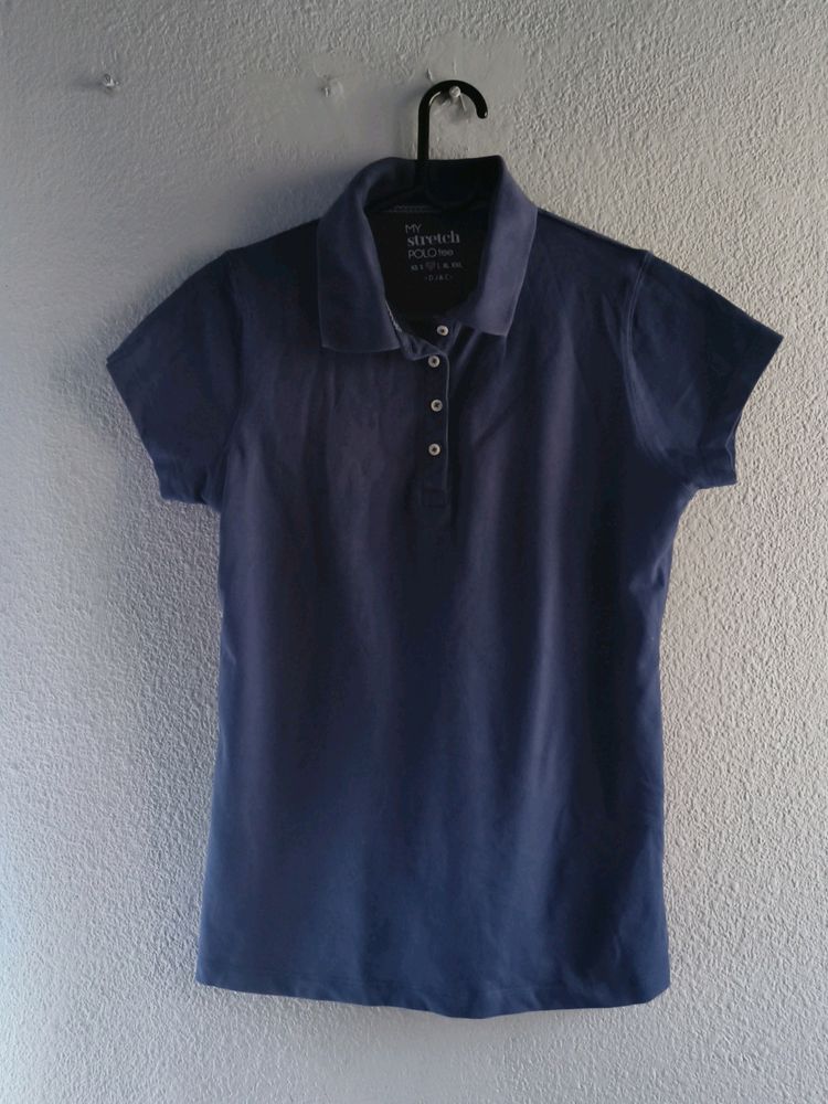 Blue Polo Tshirt. Thick Material Slim Fit