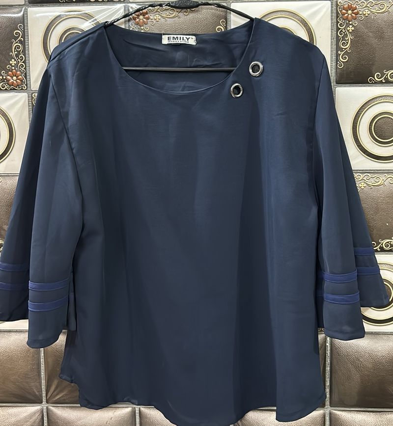 Navy Blue Bell Sleeves Partywear Top