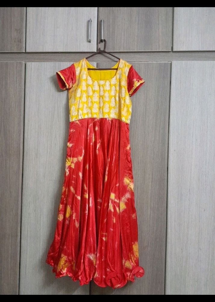 Shibori Dress With Banaras Yoke 38 Bust Length 5