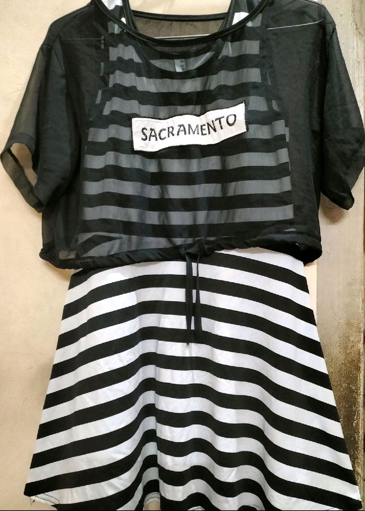 White Black Stripe Dress