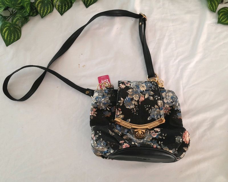 Black Floral Printed Sling Bag (Women's)