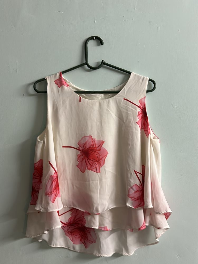 Off White Floral A Line Top