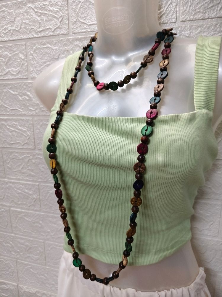 Three-Lined Wooden Beads Jewelry Necklace