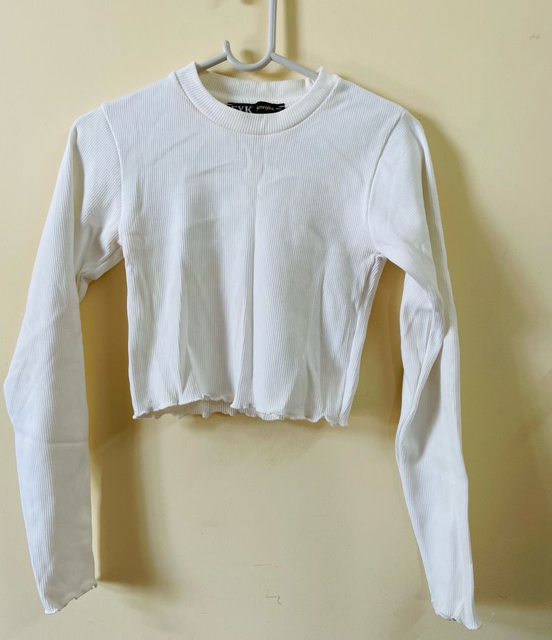 White Long Sleeve Crop Top