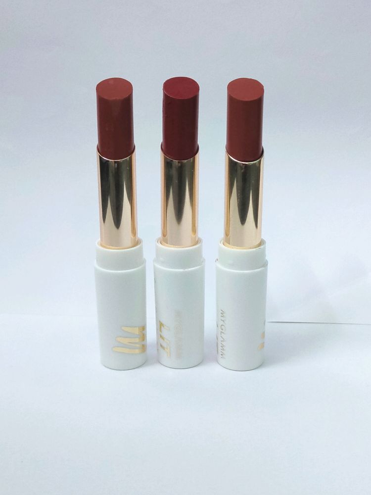 PACK OF 3 MYGLAMM LIT CREAMY MATTE LIPSTICKS