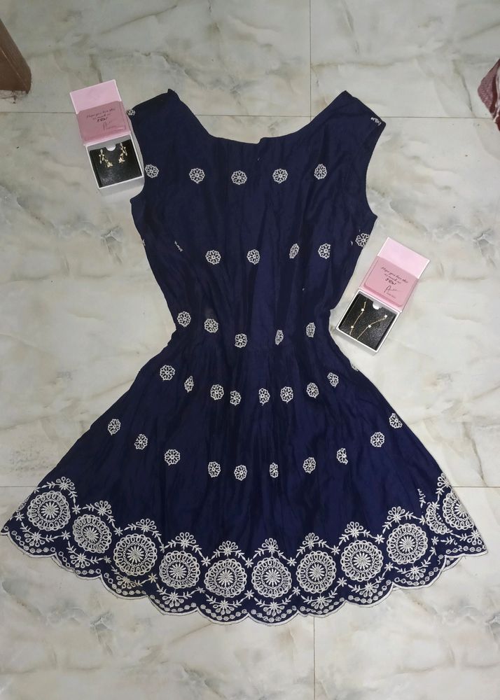 Floral Embroidery Navy Vintage Dress